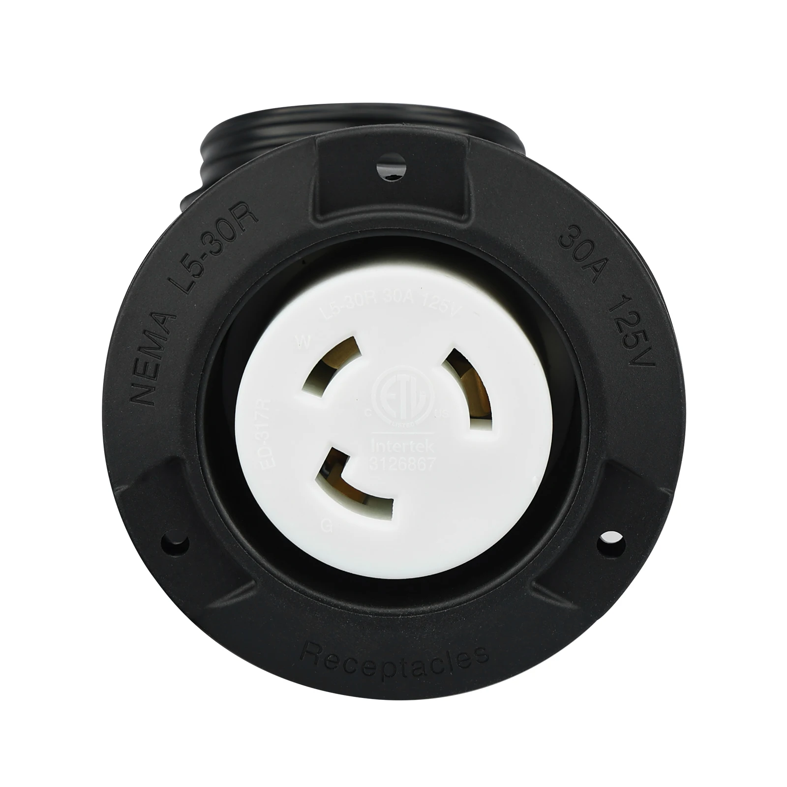 CAMPING&HOME 30A 125V Flanged Outlet NEMA L5-30R Locking Receptacle Electrical Socket with Weatherproof Cap, ETL Listed