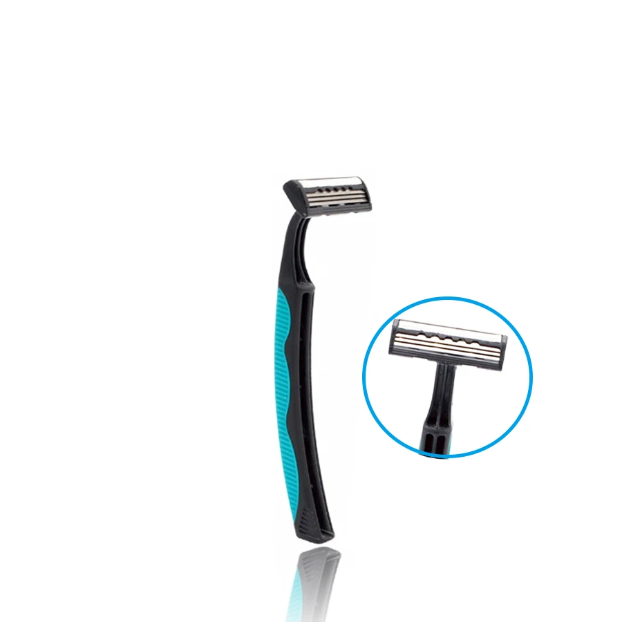 Wholesale 3 Blades Disposable Razor with Rubber and Plastic Handle for Personal Use