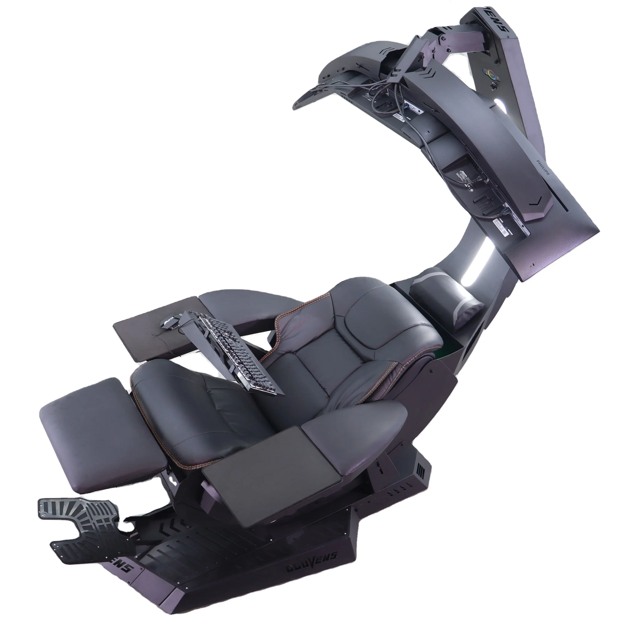 Cluvens Manticore biggest computer cockpit recline workstation chair for up to 5 monitors