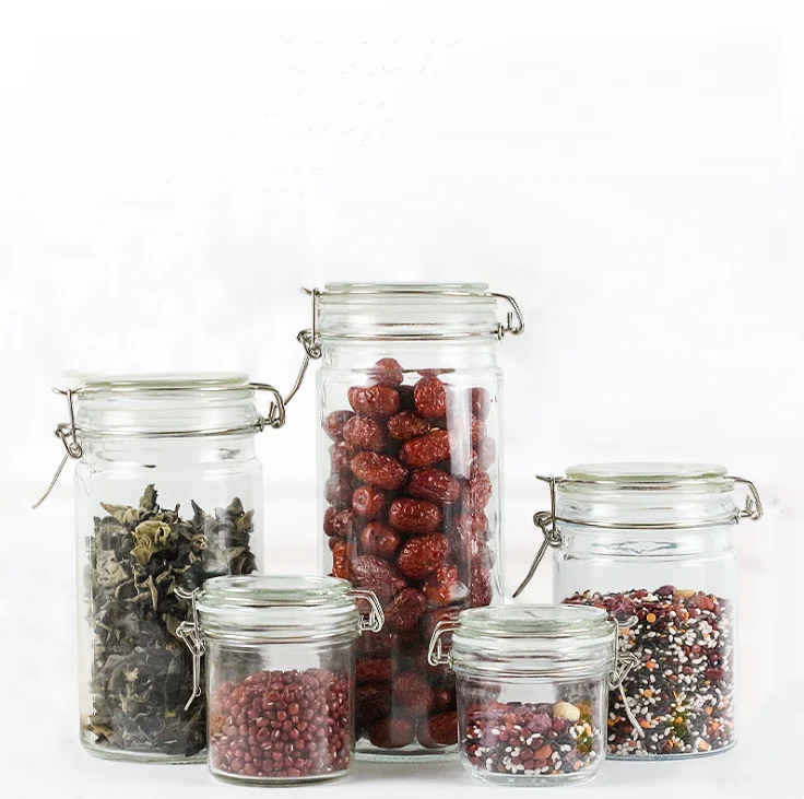 Food Storage Glass Jar Transparent Glass Container Candy  Jar With Airtight Glass Lid