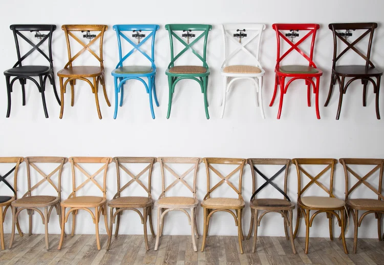 Wholesale Modern Solid Wood Chair X Cross Back banquet Chair with Rattan Cushion for Wedding Restaurant outdoor chair
