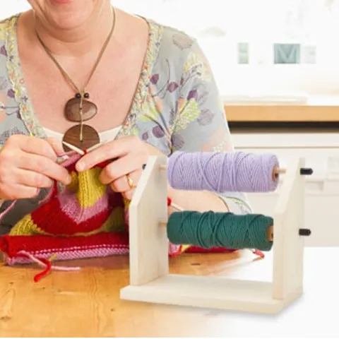 Wholesale Wooden Crochet Horizontal Yarn Spindle Feeder Double Revolving Yarn Holder