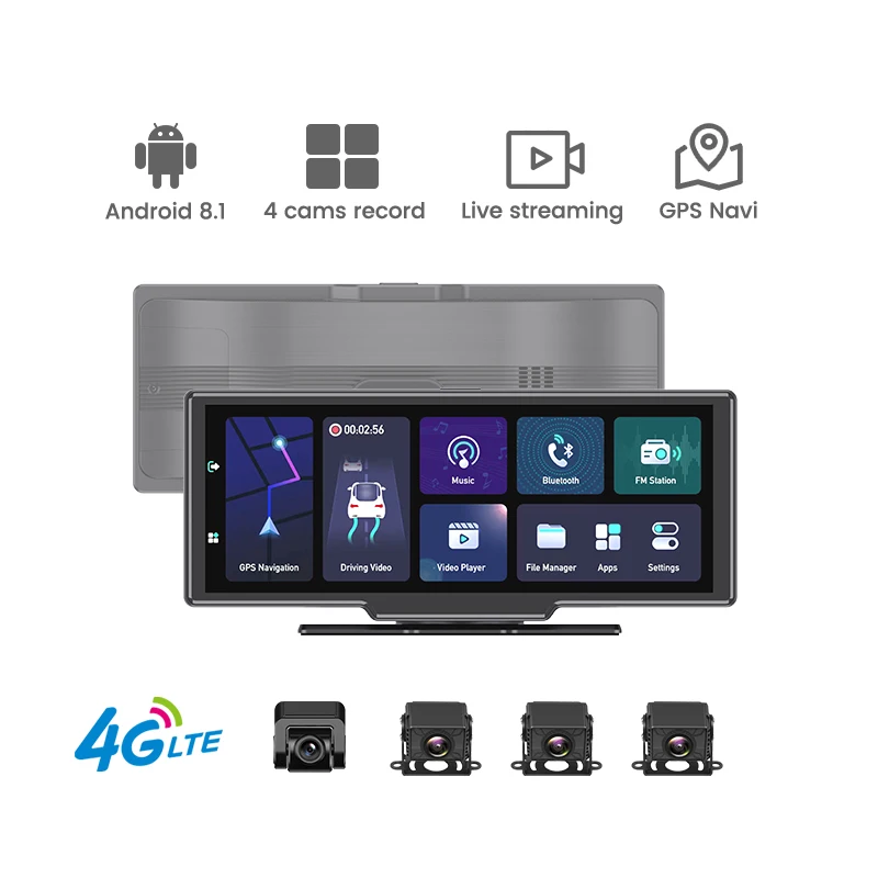 4g Автомобильный видеорегистратор для грузовика с системой android 10 2 + 32g подходит макс. карты 512g и поддержка Wi-Fi gps dms adas функция fit cmsv6 9-36v 4chs