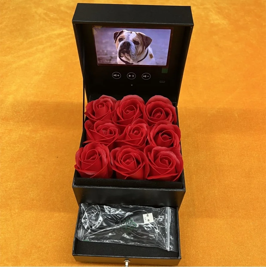 Wedding Drawer luxury flower gift box With Video Screen wholesale video rose boxes with lcd VideoPlayer Birthday Mother Day Gift