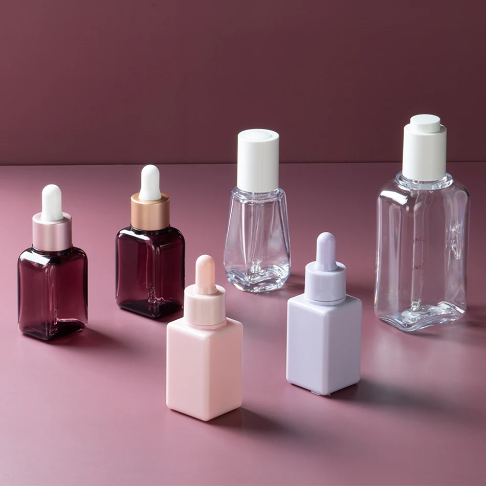 Square Plastic Pet Petg Thick Wall Press Dropper Bottle For Skin care Serum Hair Oil Bottles 30ml