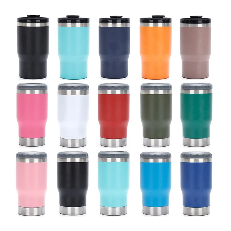 14oz Stainless Steel Beer Cooler With 2 Lids Food Grade Double Wall 304 Stainless Steel Vacuum Insulated Car Mug