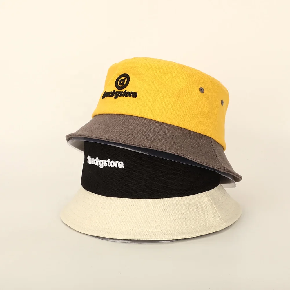Wholesale Custom Men Women 3D Puff Embroidery Logo Canvas Fisherman Cap,Sun Shade Gorras,Two Tone Color Bucket Hat