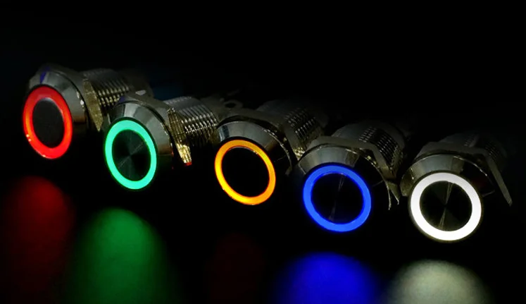 CMORSUN lamp switches IP67 wired waterproof push button switches and 19mm 5 pin ring illuminated 12volt