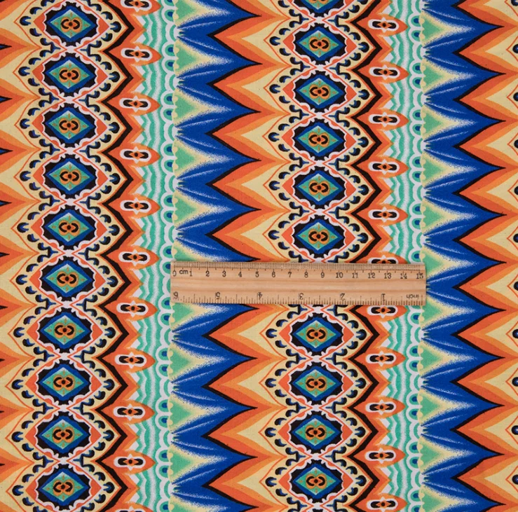 Border print dress fabric printed spun rayon fabric comfortable cool dress boho rayon woven  fabric costing