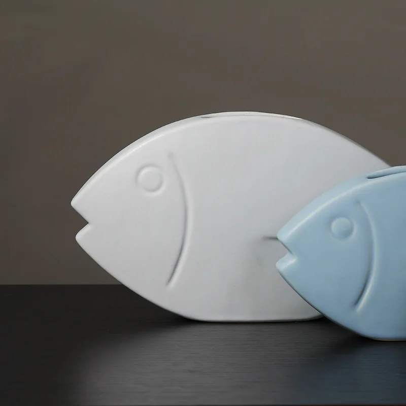 2022 Trending Nordic Modern Fashion Porcelain Abstract Fish Shape Designed Ceramic Decorative Floral Vase For Home Decor