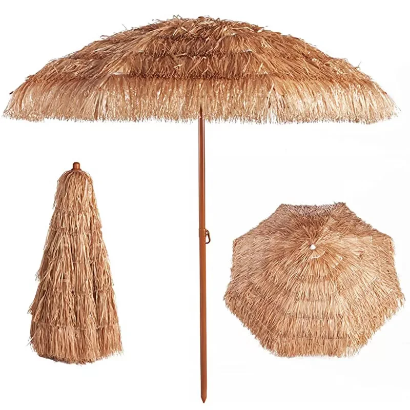 Hot Sale Popular Large Hawaiian Adjustable PP Straw Beach Portable Umbrella for Outdoor