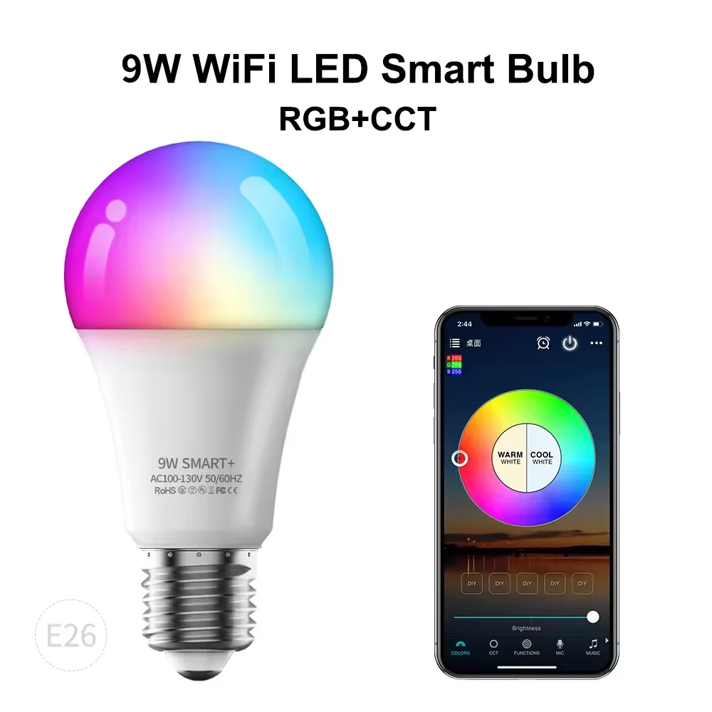 Высококачественная умная лампочка Rpg 9 Вт Wifi + Bluetooth Солнечная лампа аварийной зарядки лампочки светодиодные