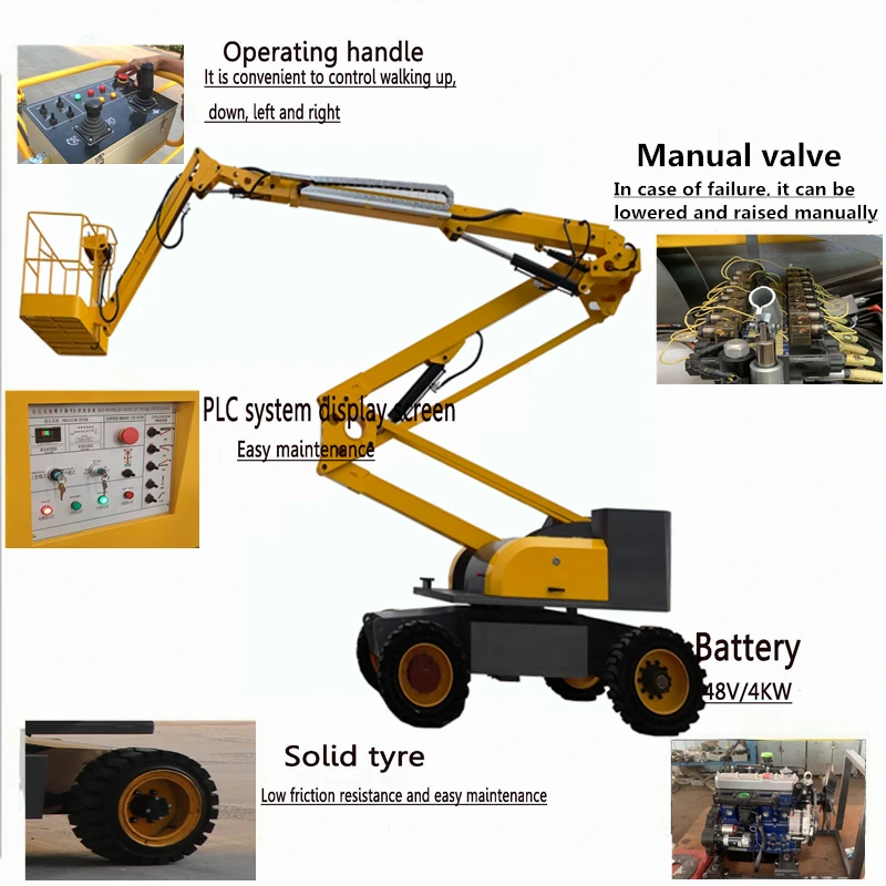 boom lift crawler towable tracked boom car lift tables straight curved arm elevator with Diesel electric battery truck boom lift