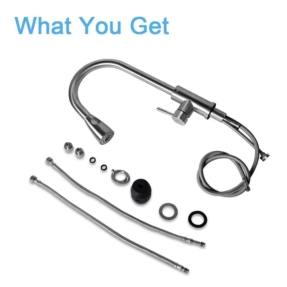 
Sanfino Single Handle Kitchen Faucet, Stainless Steel Kitchen Sink Faucets with Pull Down Sprayer, Brushed Nickel 