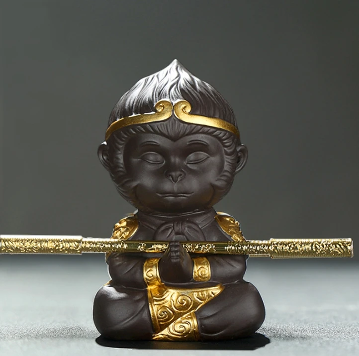Little monkey king Car Decor smile laugh monk small  Ceramic Buddha statue Tea pet