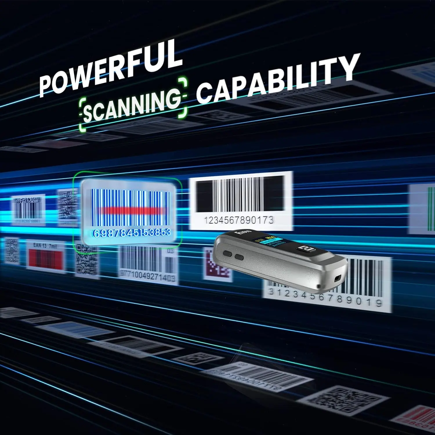 Eyoyo Mini Portable Wireless Bluetooth 1D 2D QR Code Reader Barcode Scanner with LCD Display for Library Inventory