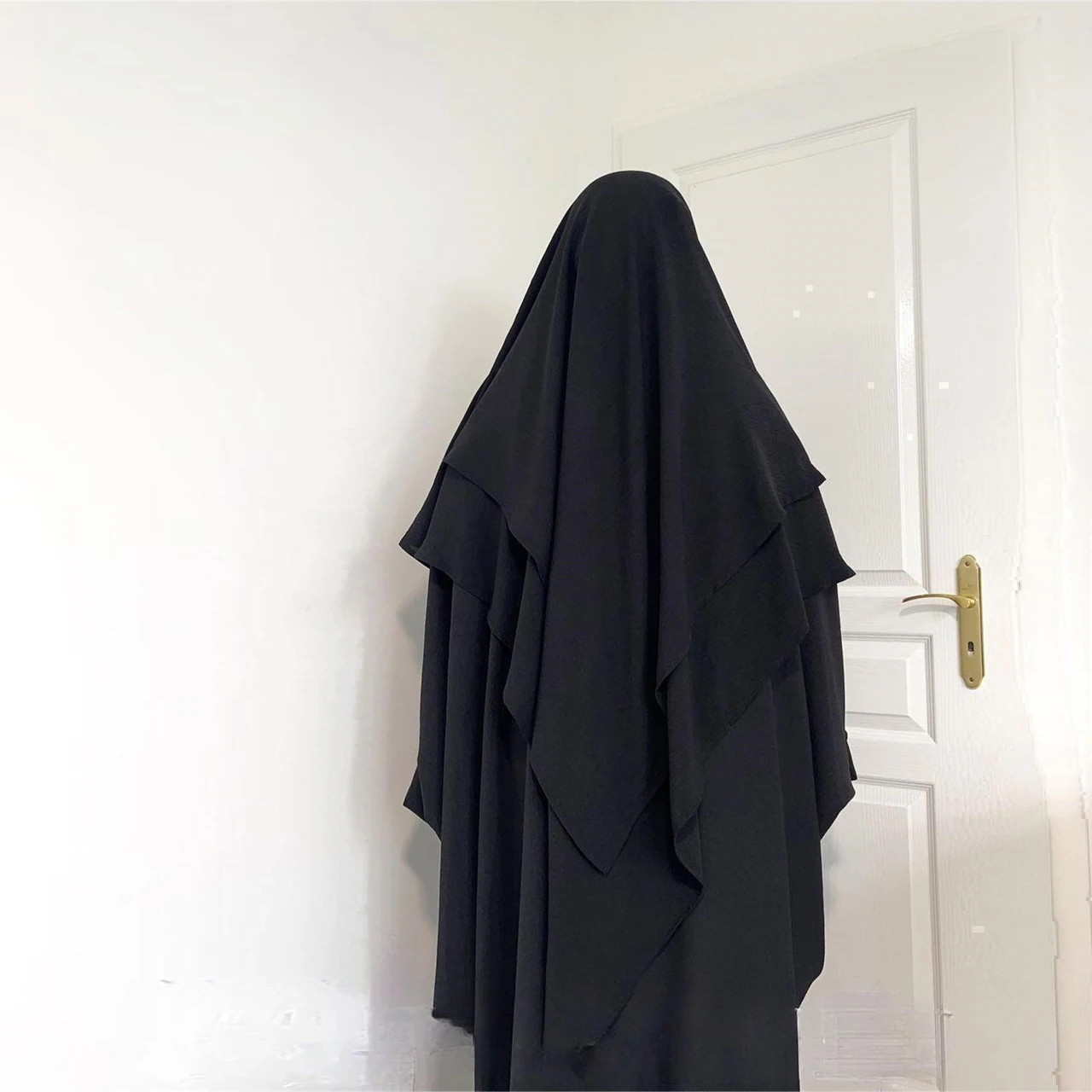 Islamic Women Hijab Sleeveless Hooded Jilbab Tops Abaya Eid Prayer Garment Face Cover Niqab 2 Layers Long Khimar Hijab