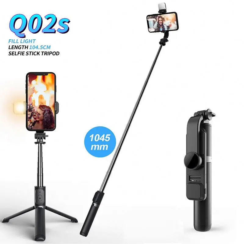YeXiang Wireless Q02S Selfie Stick Foldable Tripod Selfie Stick with Fill Light Shutter Remote Control for IOS Android Phone
