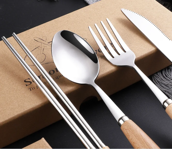 
XINCHU 4pcs Stainless Steel Wooden Handle Including Knife Fork Spoon 