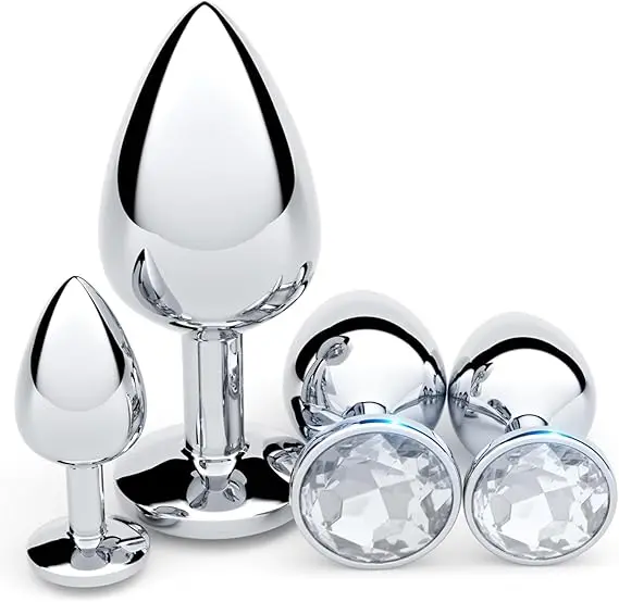 Butt Plug Set 4 Pieces Jewelry Butt Plug Sex Toy Anal G Spot Anal Sex Adult Toys Suitable for Adult Men and Women Couples Silver
