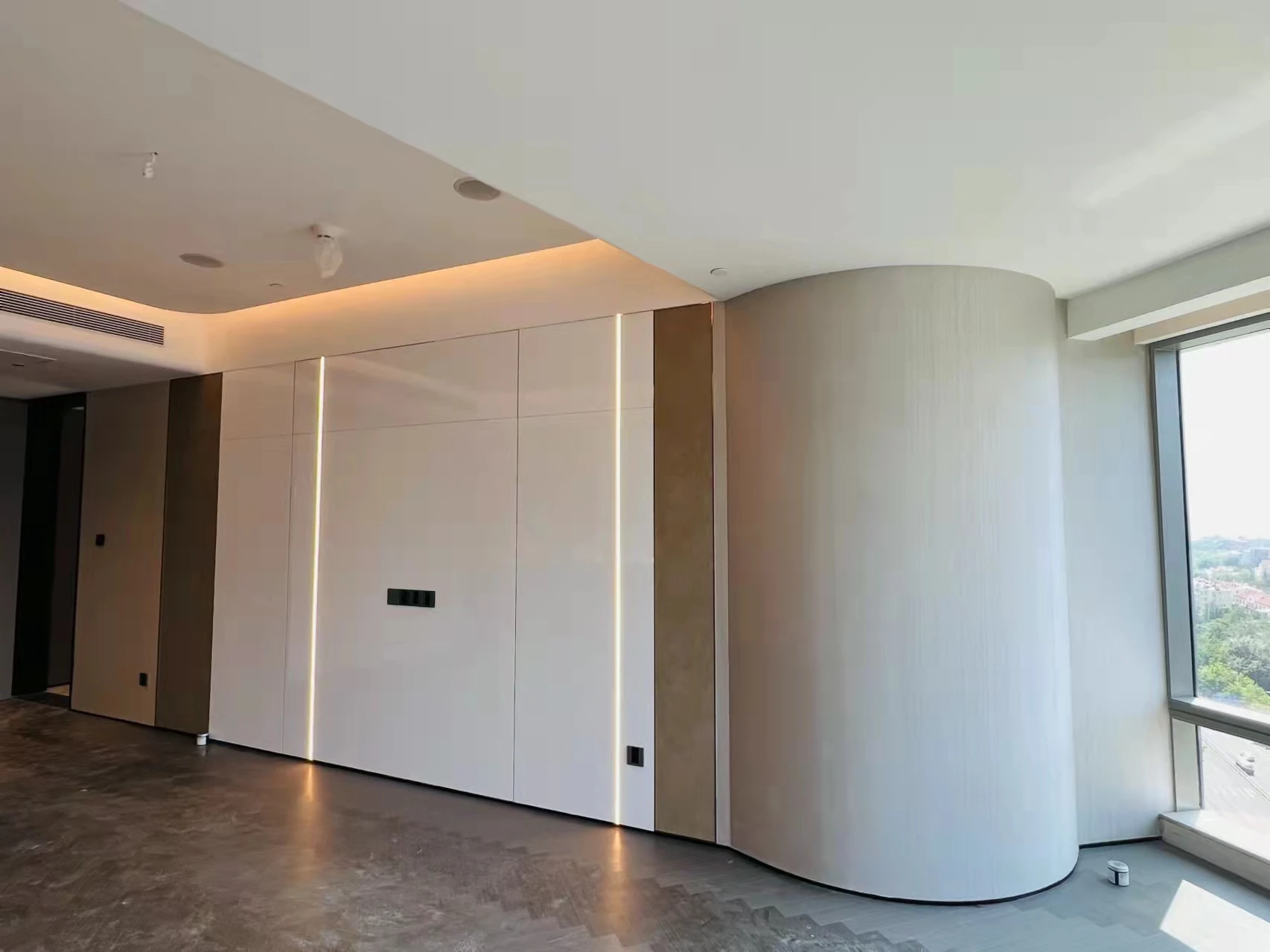 Wood veneer color change wall  elevator fire protection color change 3M Wood grain film