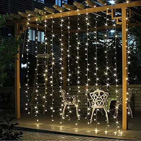 300 LED Window Curtain String Light Wedding Party Home Garden Bedroom Outdoor Indoor Wall Decorations, Warm White