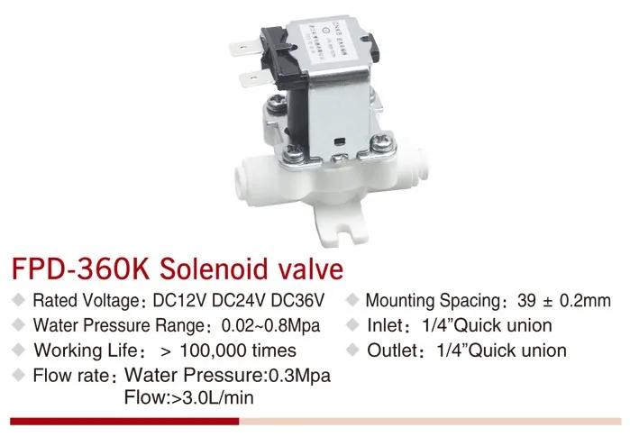 CNKB FPD-360K 1 Way 1 Outlet Food Grade Plastic DC12/24/36V Standard Water Solenoid Valve for Household Appliances