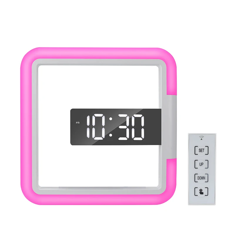 Mirror Alarm Hot Sale Factory Usb Cable Charging Remote Control Square Light 3d Led Digital Wall Clock
