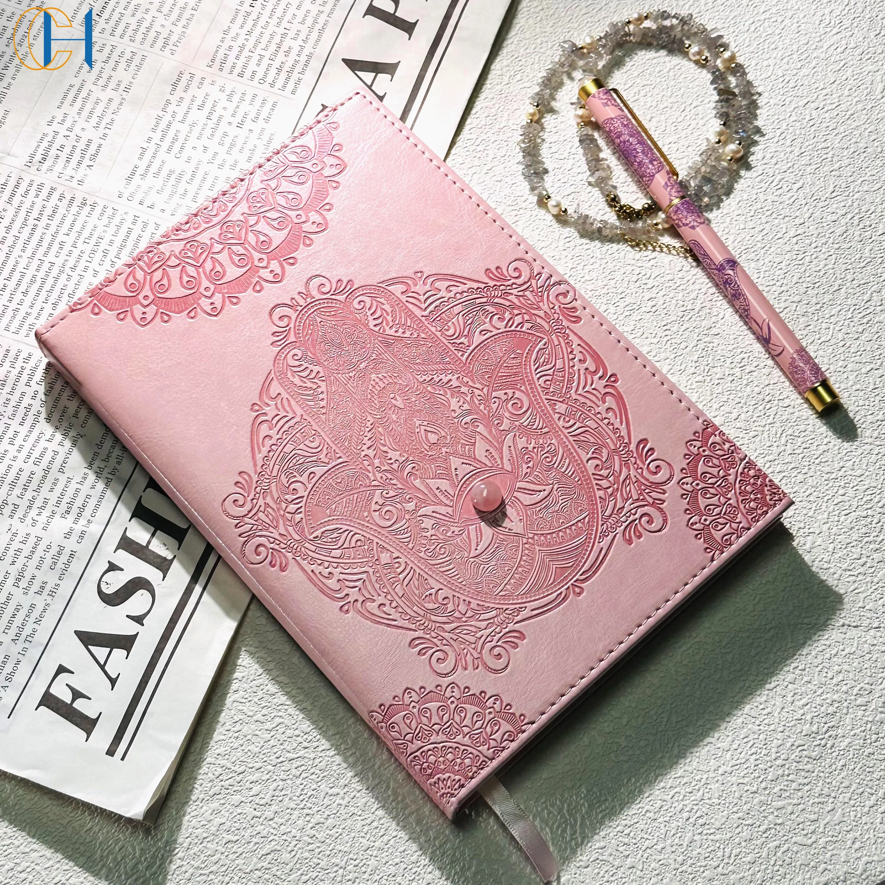 C&H Customized Stationary Gift Set Elegant Pen and Leather Cover Custom Print Crystal Magnetic A5 Journal