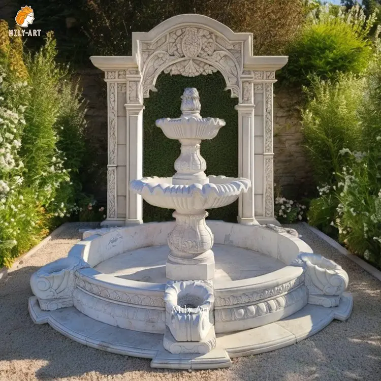 Wholesale European Style Acquarius Decoration White Natural Marble Water Fountain