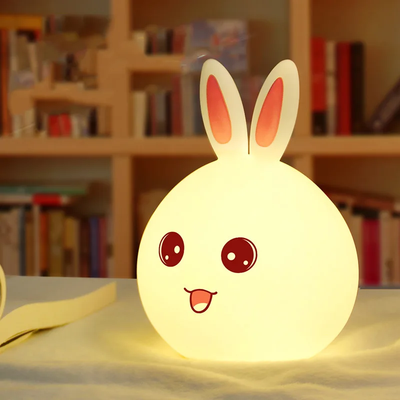 Cute Silicone Rabbit Cartoon MINI Night Lights LED Bedroom Bedside Lamp Children Luminous Toy