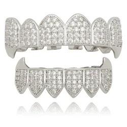 Custom 18K Real Gold Plated Micro Pave CZ Dental Grills 8 Top and 8 Bottom Iced Out Grillz Hip Hop Bling Diamond Teeth Grillz