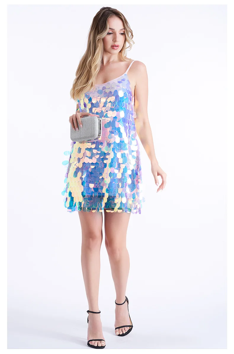 2024 New Arrival Girl Latin Dance Dress Adult Performance Sequins Strap Dress Women Evening Party Dress