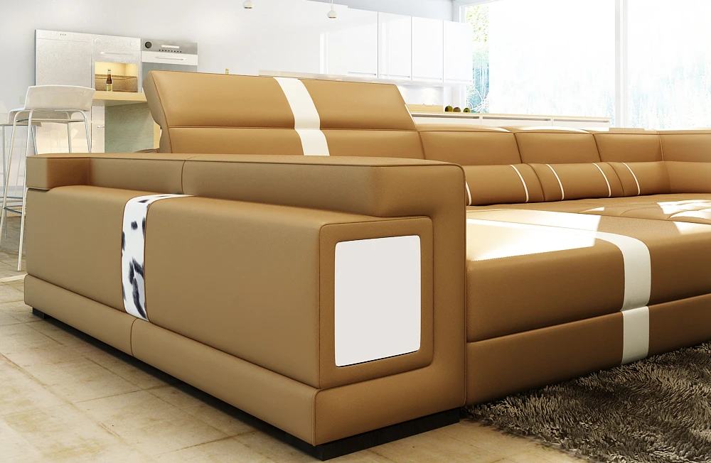 Fashionable design  modern U shape sectional furniture for Black leather living room sofa set