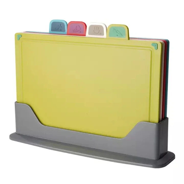 4pcs Non-slip Chopping Board Sets Plastic Cutting Mats Kitchen Utensils Chopping Cutting Board Block With Stand