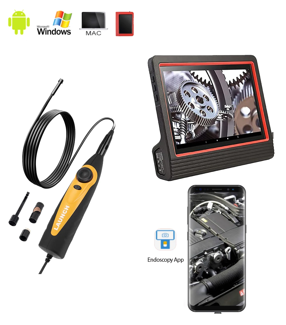HD IP67 Video Borescope Camera 2M Cable 6 Adjustable LED Light Micro USB Type C Video Inspection LAUNCH X431 VSP600