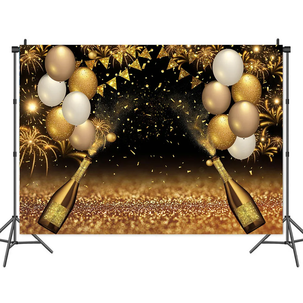 7* 5ft Happy New Year Background Prom Dance Birthday Holiday Party Supplies Favors Champagne Balloon Photography Backdrop
