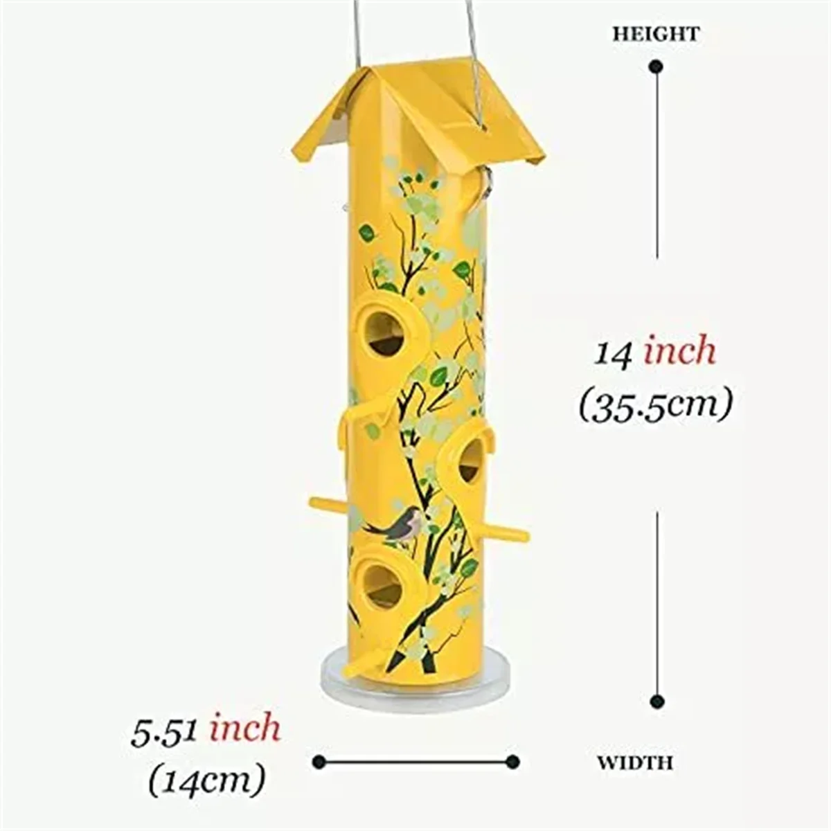 WILDMX Exterior Metal Bird Feeder, Hanging Tube Bird Feeder with 6 Feeders Yellow Fresh Decorative Garden Attract Bird to Feed