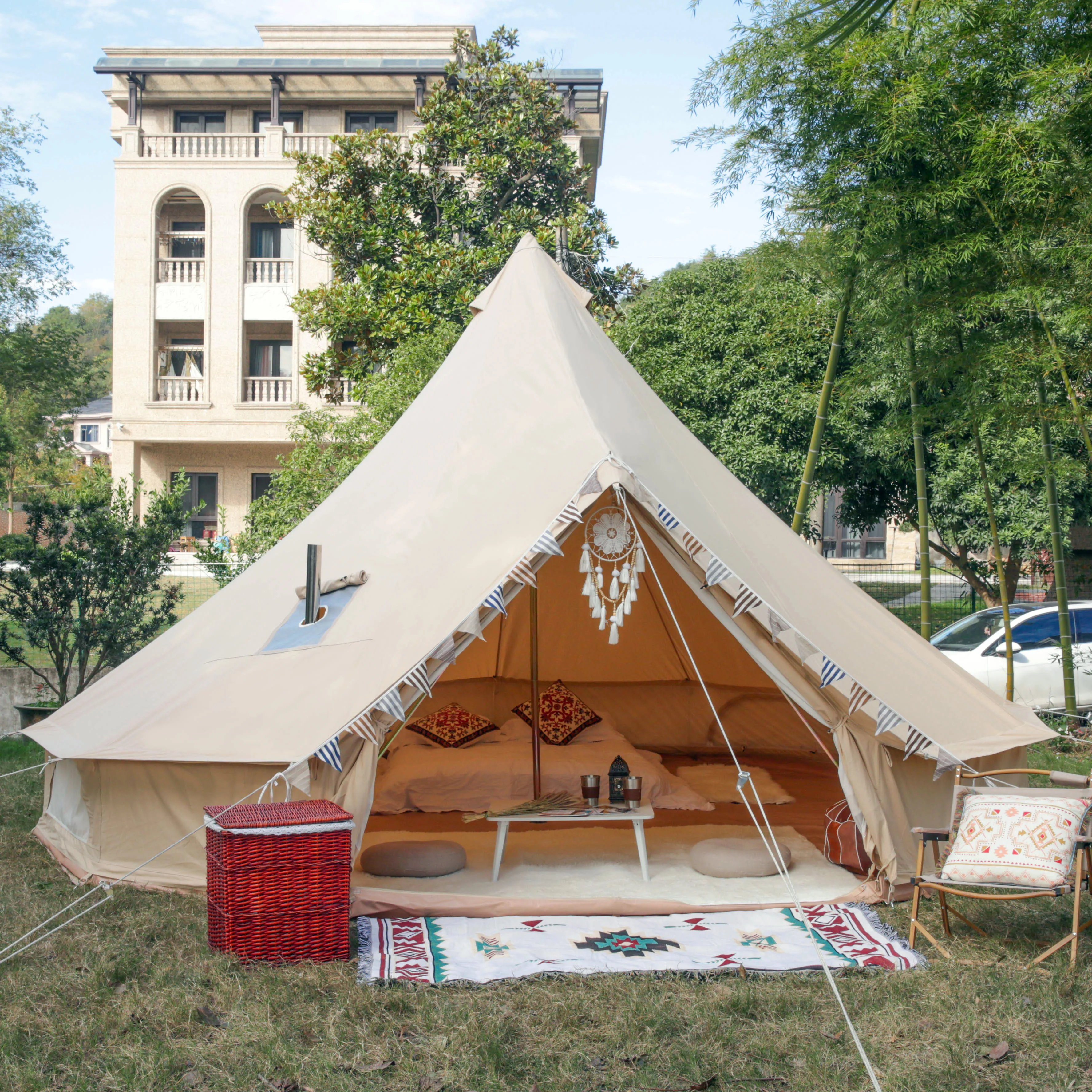 Waterproof glamping bell tent 6 m cotton canvas stove jack tent new camping outdoor tents winter