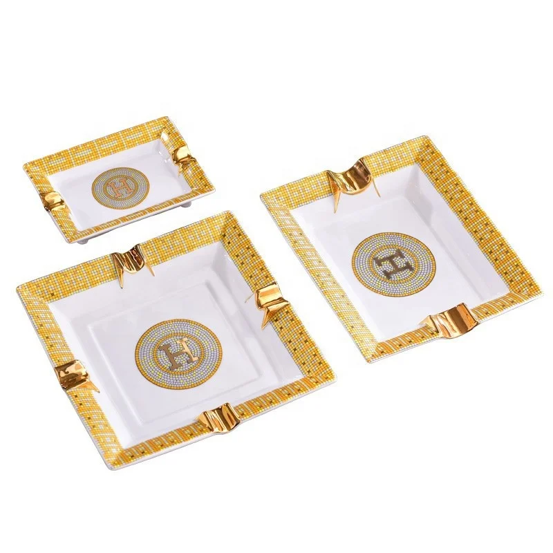 Brand New Rectangle Shape Porcelain Ashtray Custom Ceramic Cigar Ashtray Design Traditional For Smoking Accessories