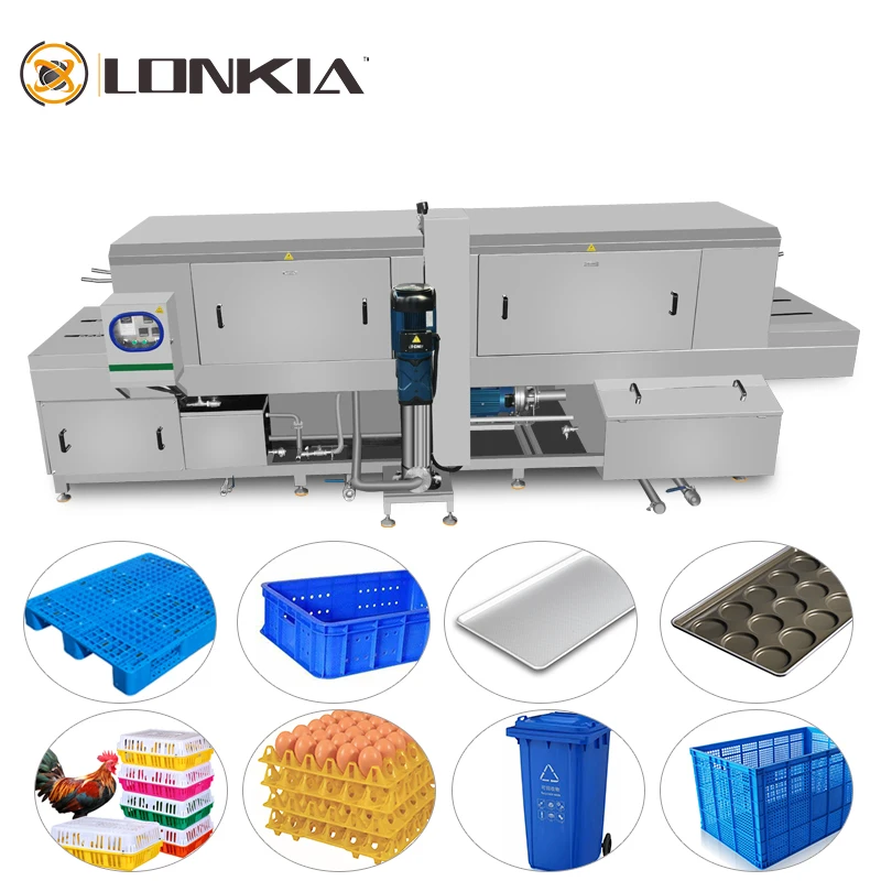 Lonkia China manufacturer tray crate box basket washing and drying automatic turnover type crate washing machine basket washer