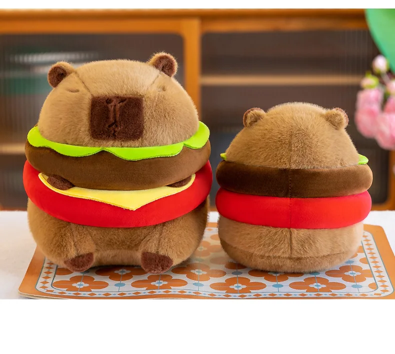 YuBon Capybara Plush Toy In The Shape Of A 20cm Hamburger Capibara Plush Pillow Cartoon Stuffed Doll Machine Best Holiday Gifts