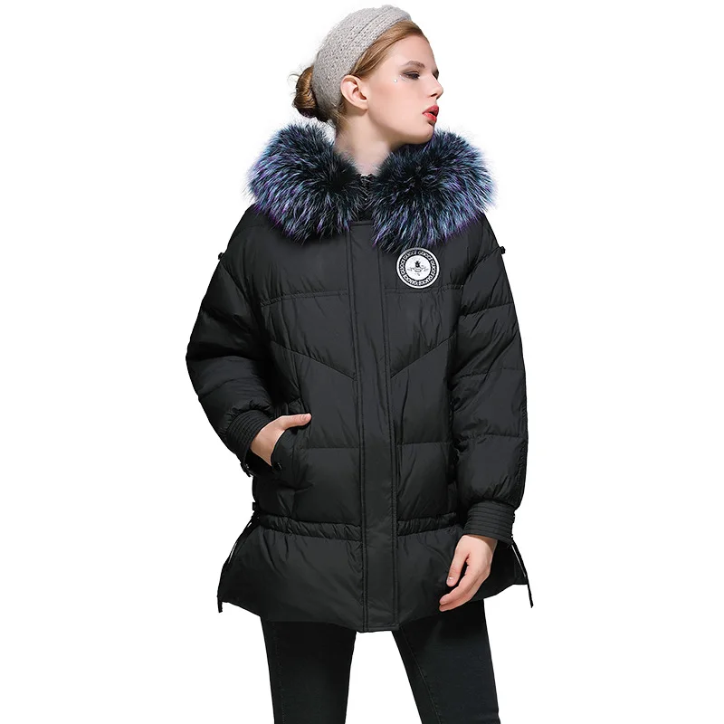 
Winter White Duck Down Jacket Women Hooded Big Fur Collar Woman Coat Female Puffer Jacket K2006 
