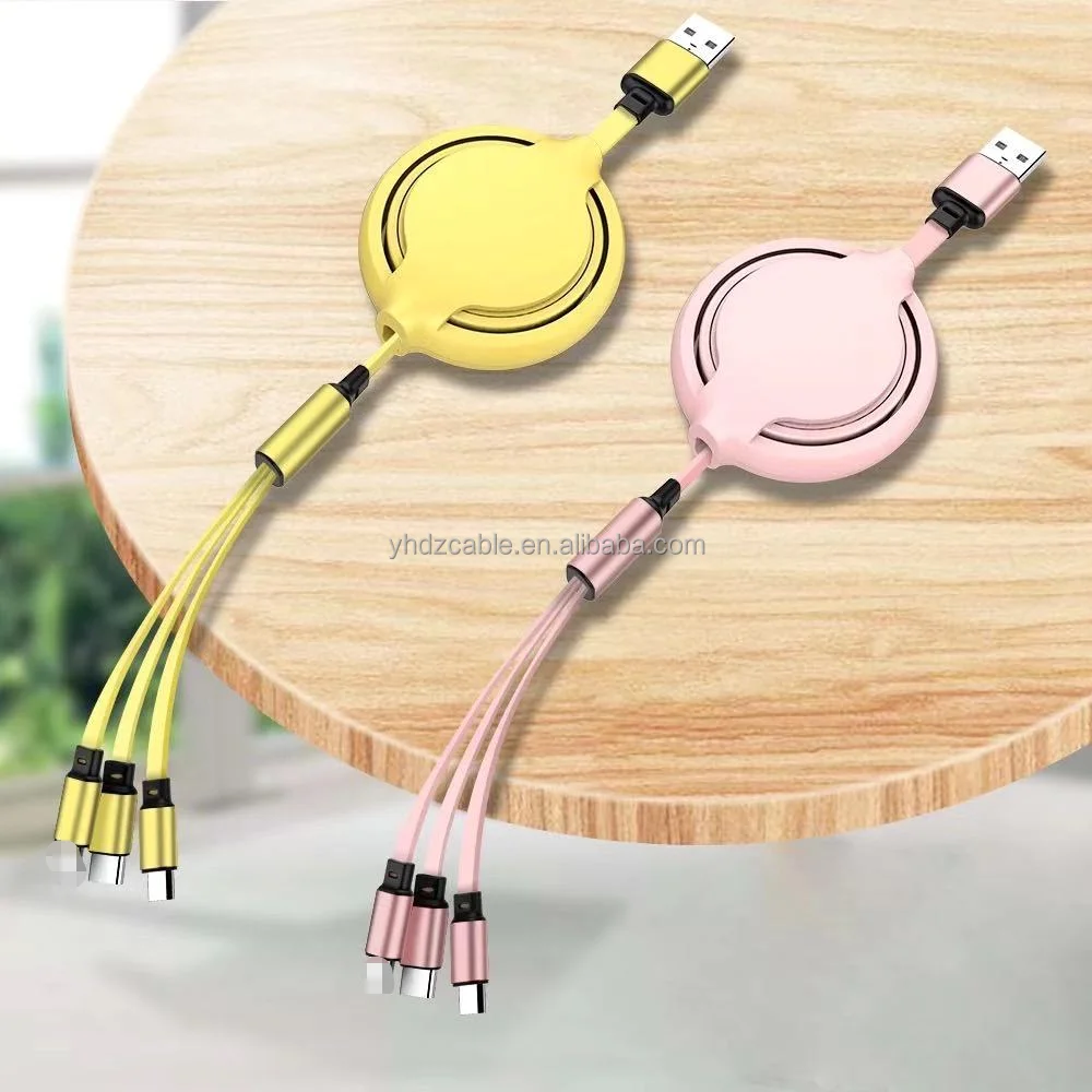 One drag three telescopic data cable three in one charging cable 3A Liquid Silicone  for Huawei type-c for iphone USB cable