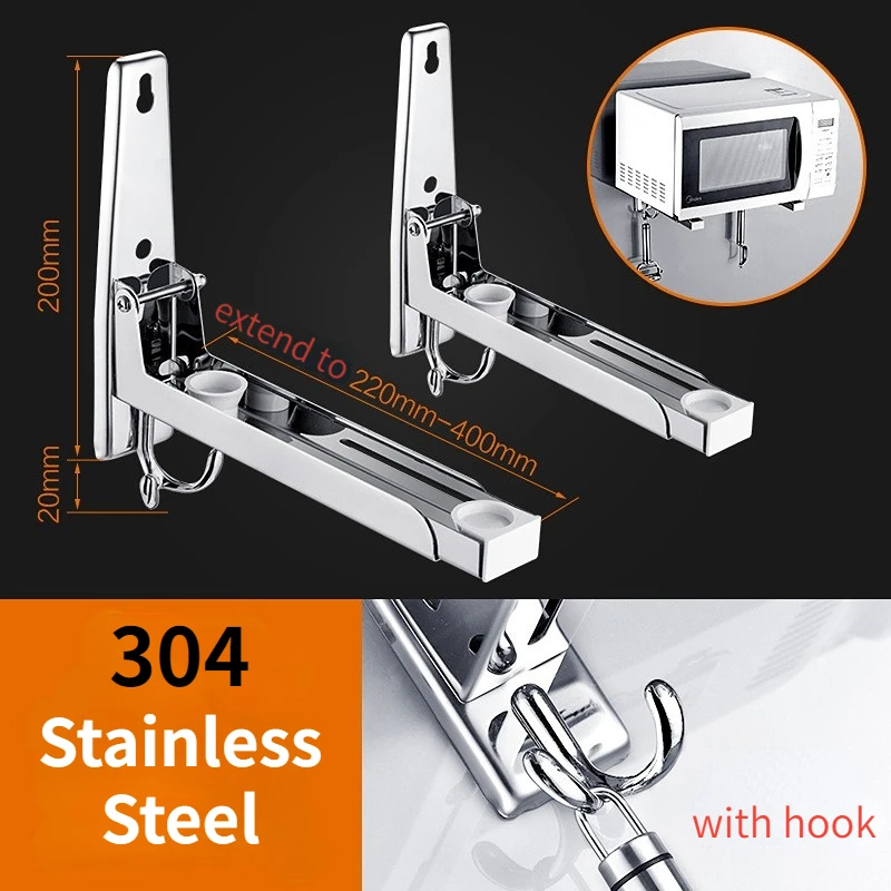 FF693 Kitchen Metal Wall Mounted Stretch Oven Shelf Stainless Steel Microwave Oven Bracket Rack