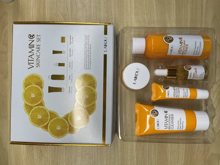 Popular Cosmetics Vitamin C Skin Care Set Anti-Aging Vit C Serum and Cream Kit Whitening Brightening Moisturizing Set for Face