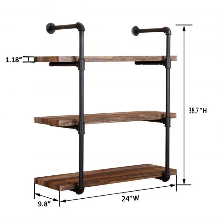 Vintage style iron wall mount durable  pipe book shelves