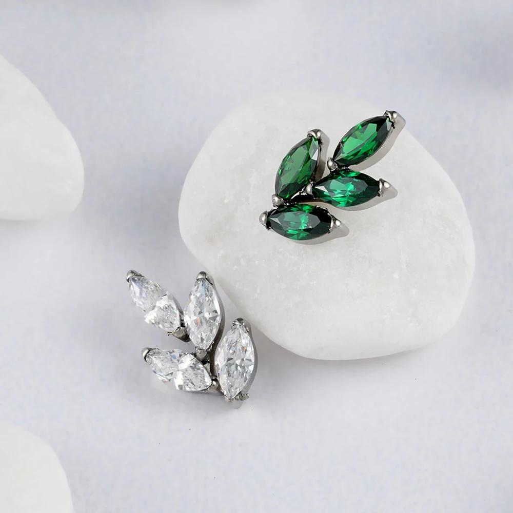 Right Grand F136 Titanium 16G Marquise CZ Leaf Shaped Cartilage Helix Conch Lobe Ear Fashion Jewelry Piercing Jewelry Earring