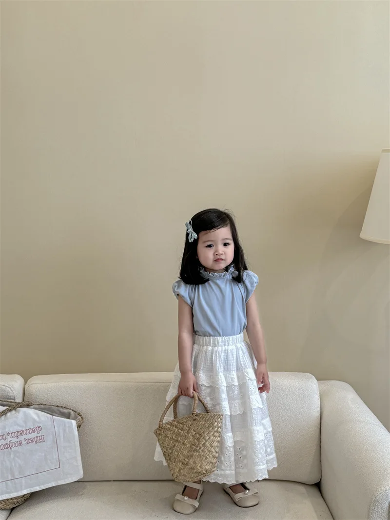 Wholesale fashion skirt set for girls korean style children boutique clothing cute short sleeve kids girls clothes sets