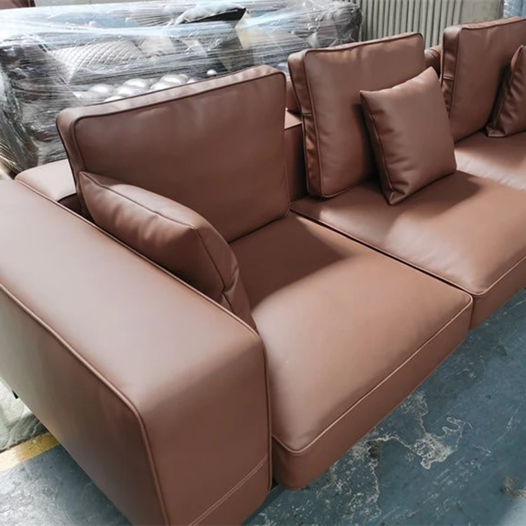 Leisure design metal sofa set villa hotel furniture sofa three seat luxury leather couch living room sofas set